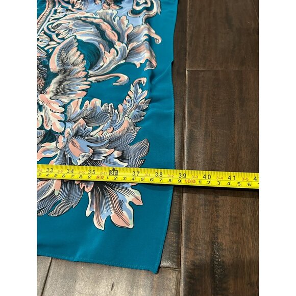 Bob Mackie Designer Angel Print Silk Scarf Square Blue Teal Multi Wrap NWB - Picture 9 of 11